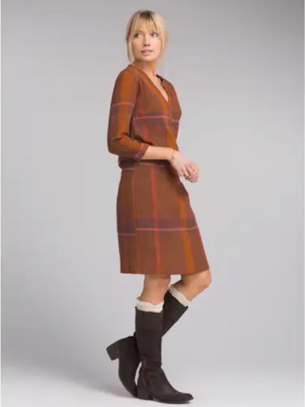 prAna Sugar Pine Organic Cotton Plaid Smocked Waist Dress